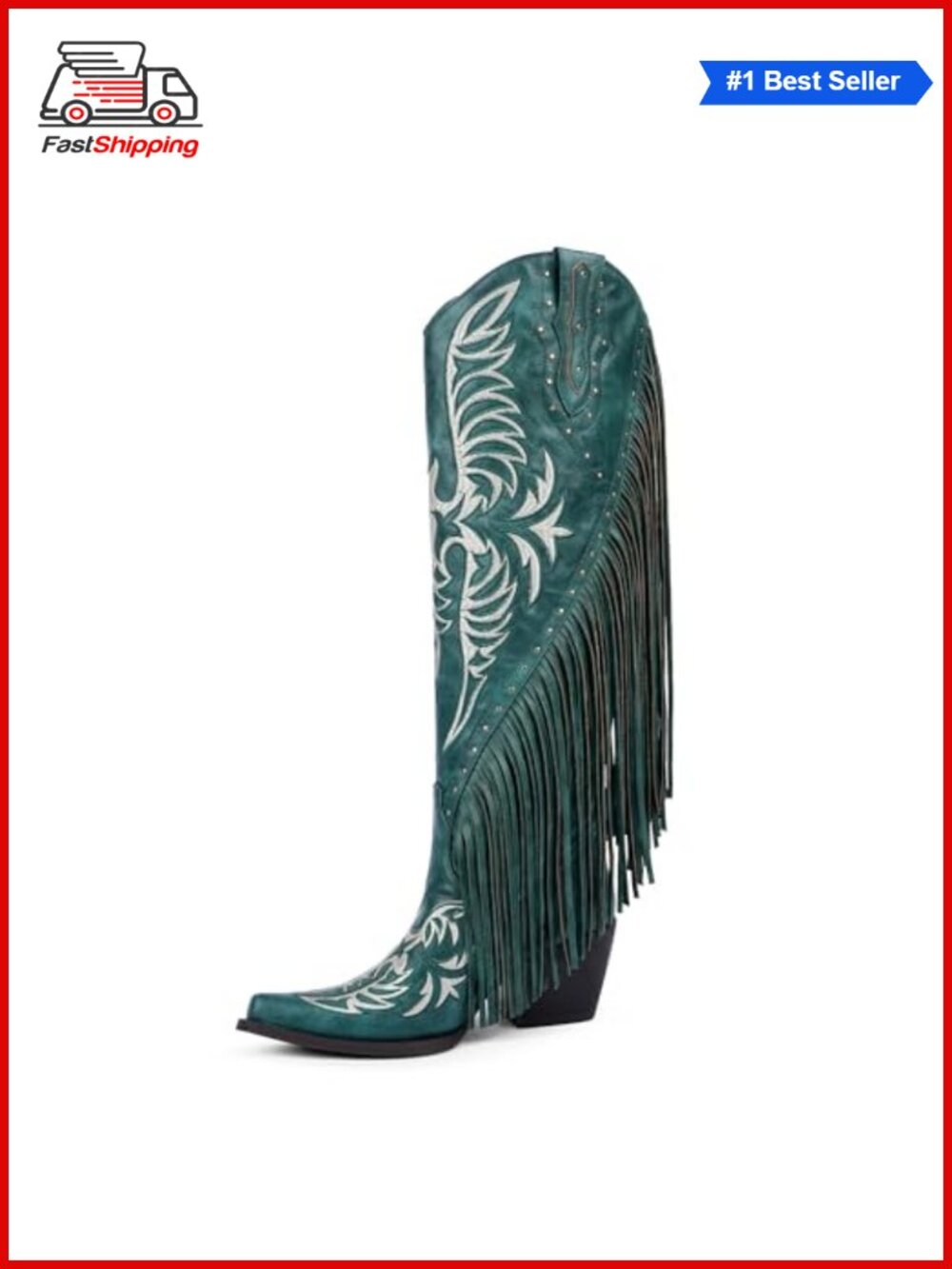 ✨ Faux Leather Knee High Cowboy Boots Pointed Toe Block Heel Western